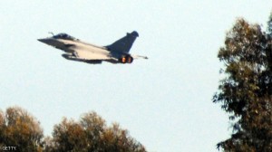 A French Rafale jet fighter takes off on
